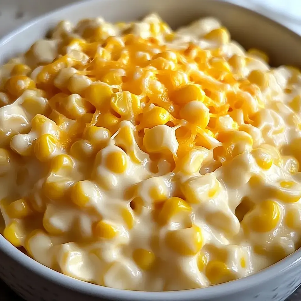 A bowl filled with creamy corn topped with shredded cheese.