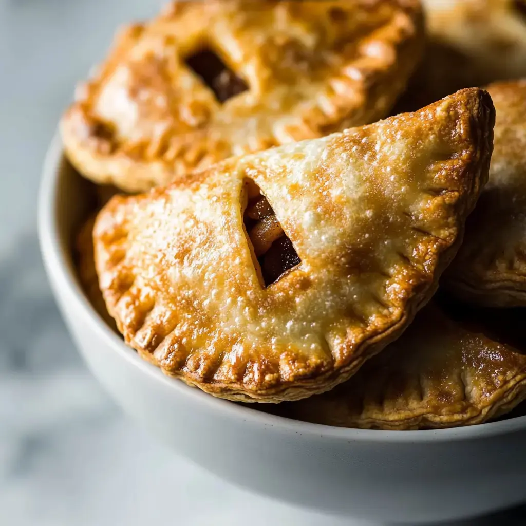 A bowl of golden-brown, freshly baked pastries with a small opening on top, revealing a sweet filling.