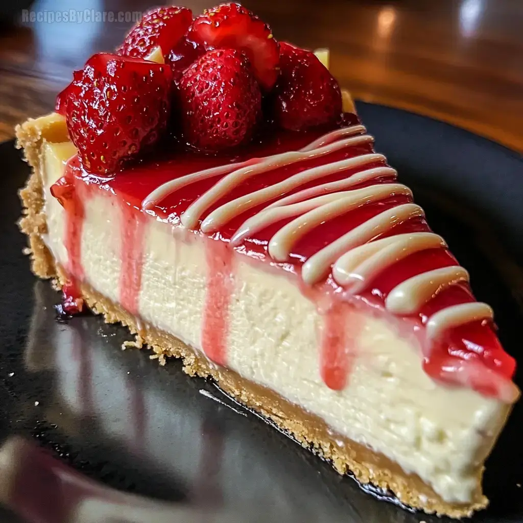 Strawberry Cheesecake with White Chocolate Drizzle