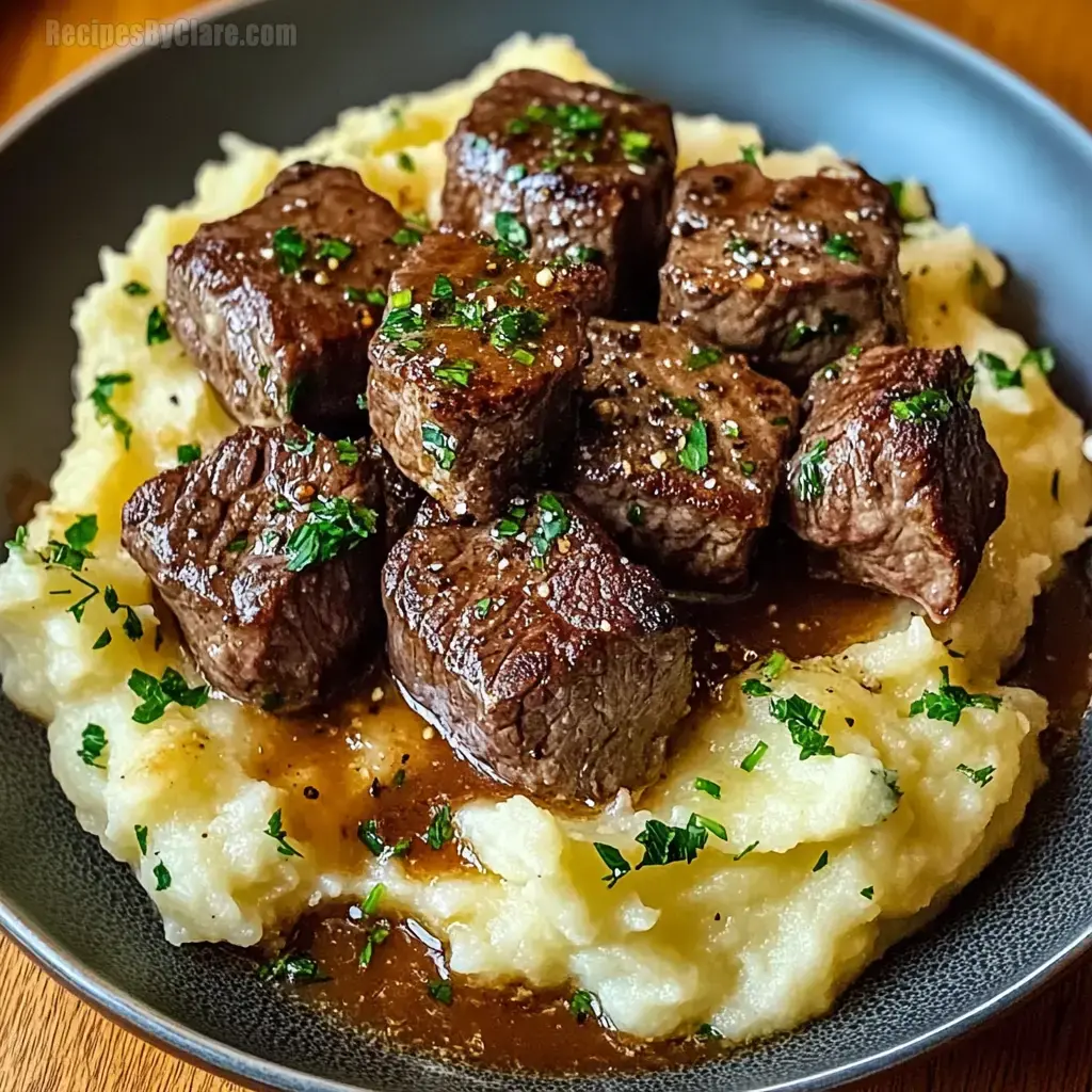 Garlic Butter Steak Bites & Creamy Mash