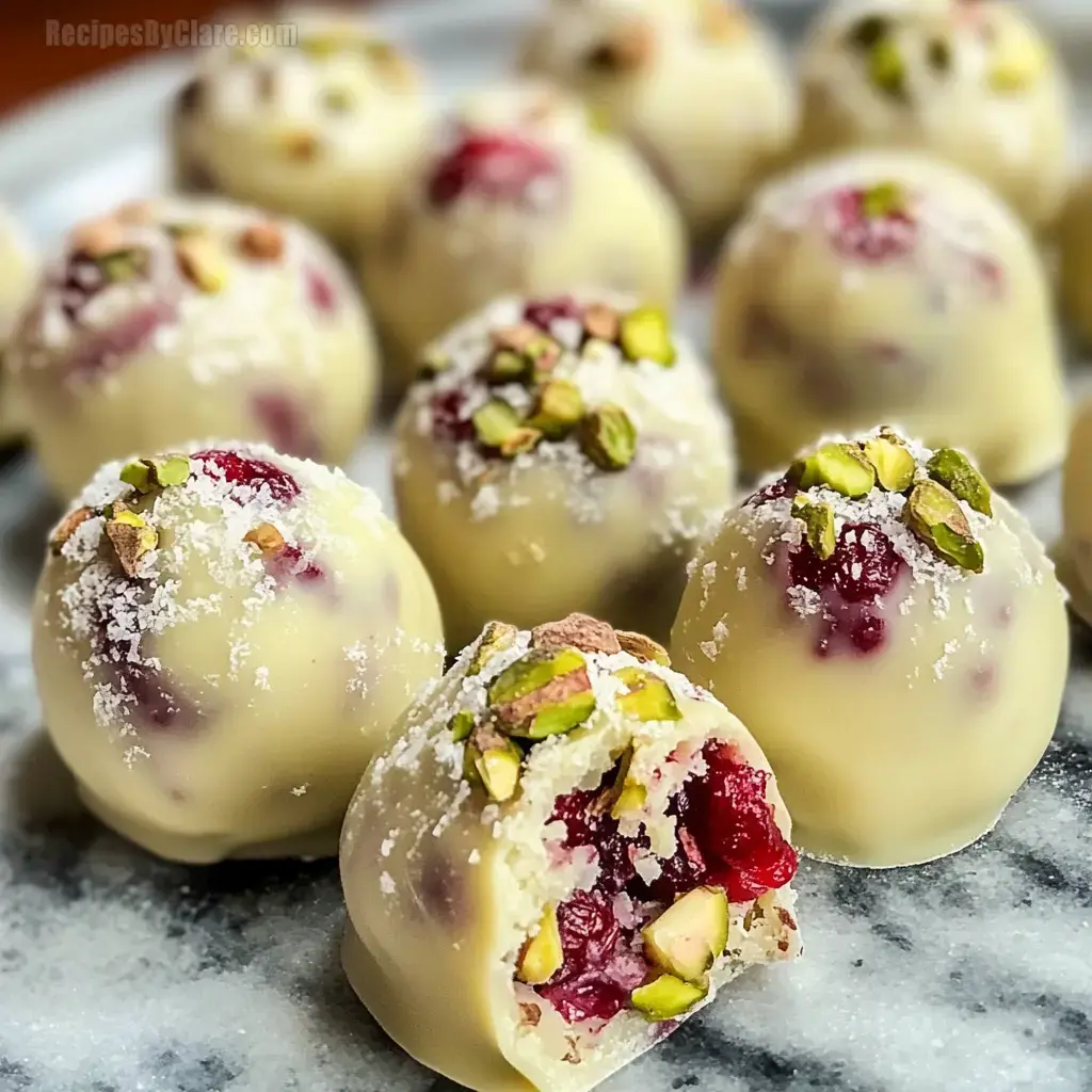 Cranberry Pistachio White Chocolate Truffles