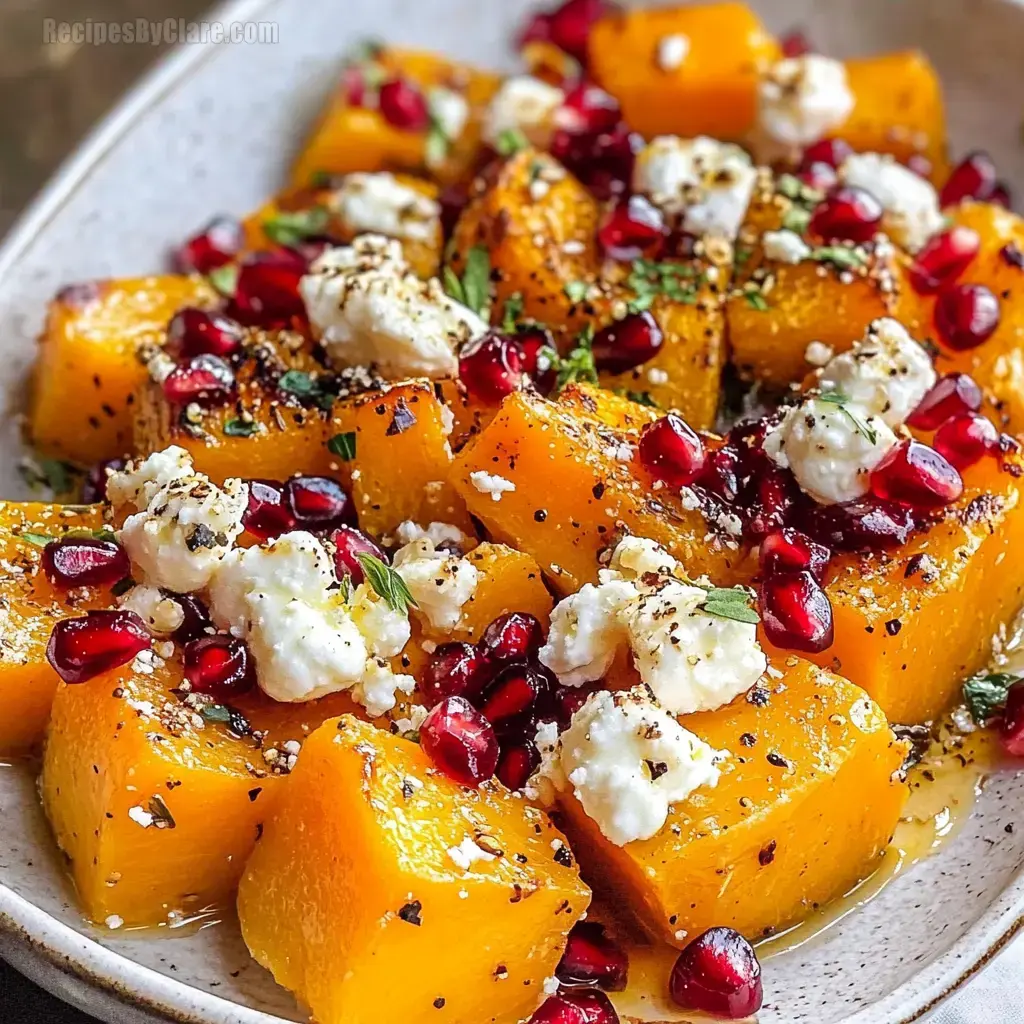 Roasted Butternut Squash with Goat Cheese, Pomegranates, and Rosemary