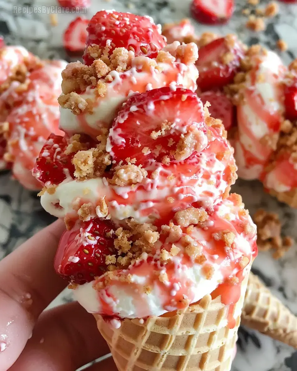 Strawberry Crunch Cheesecake Cones