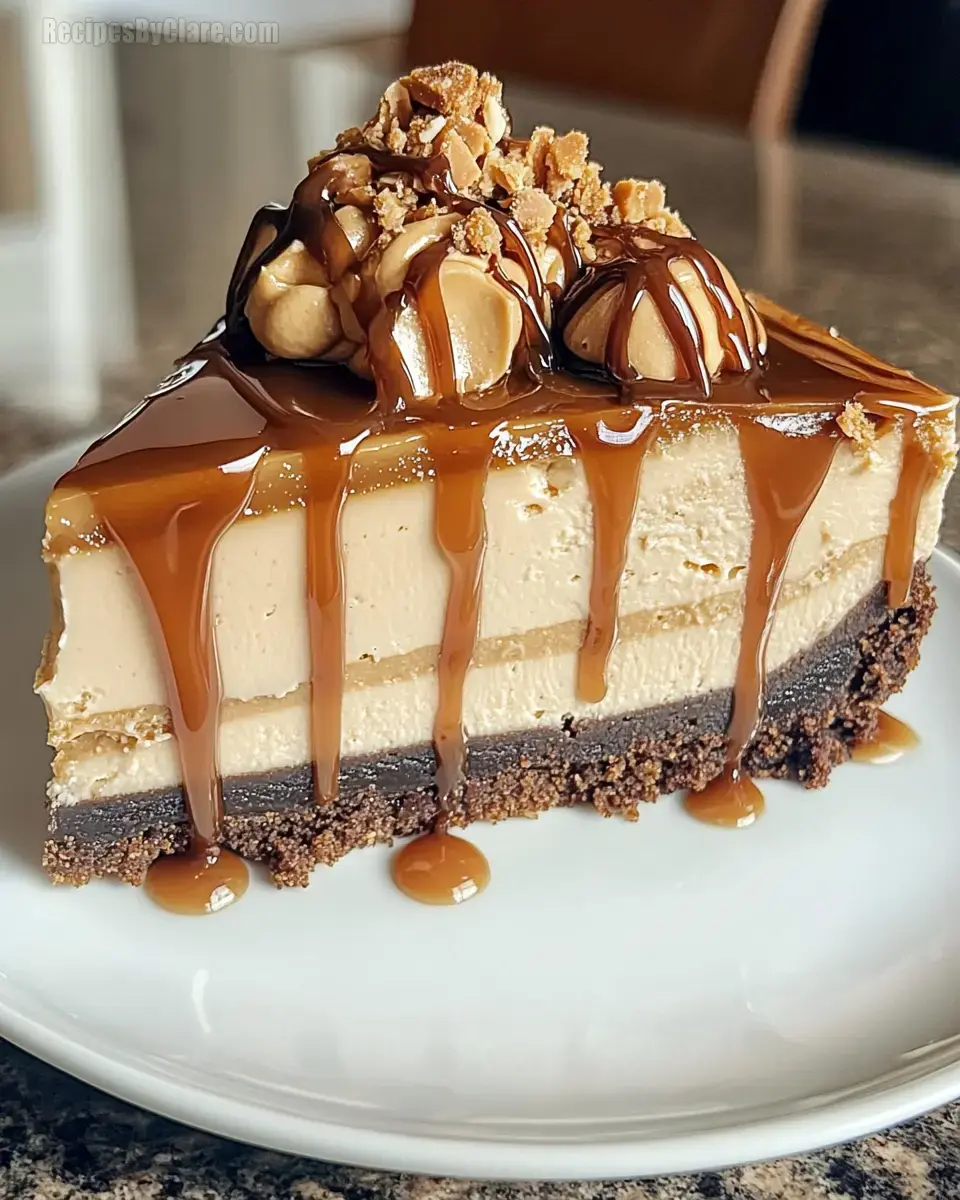 Peanut Butter Cheesecake with Caramel Drizzle