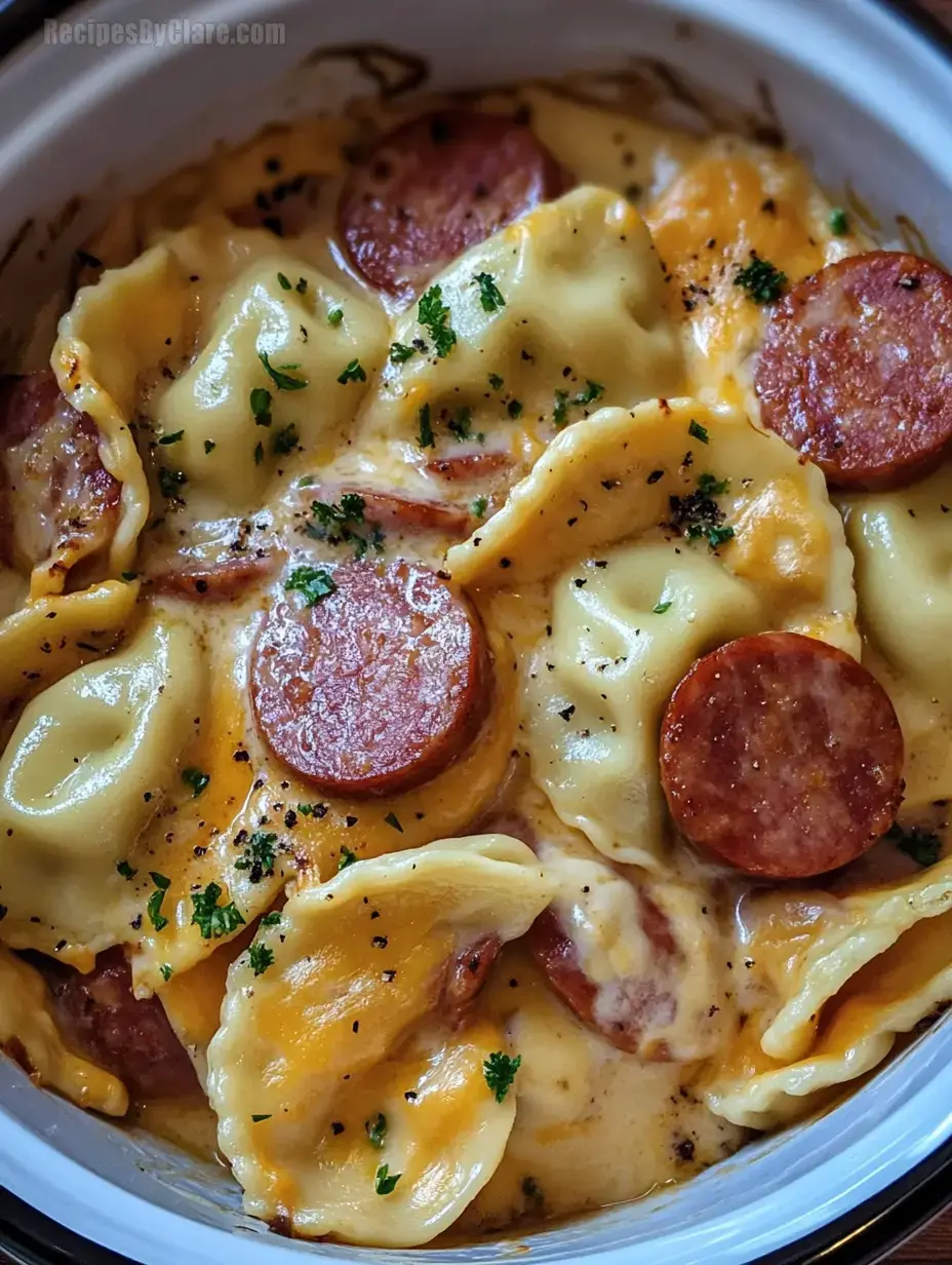 Crockpot Pierogi Casserole with Kielbasa