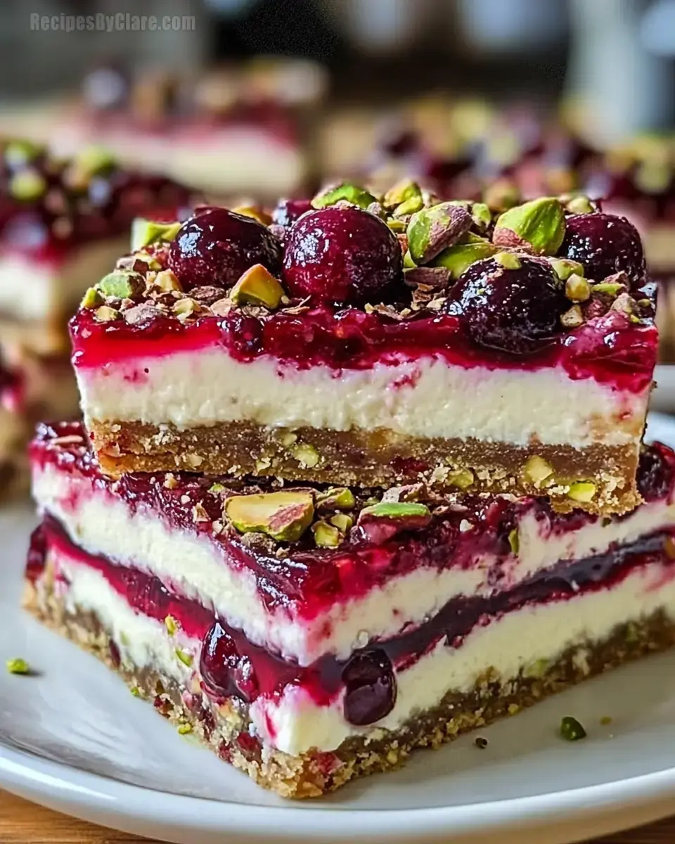 Cherry Pistachio Cheesecake Bars