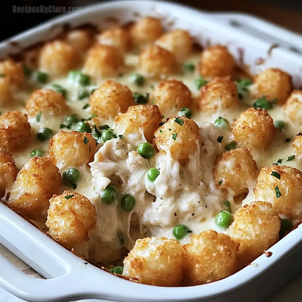 Savory Creamy Chicken Alfredo Tater Tot Casserole