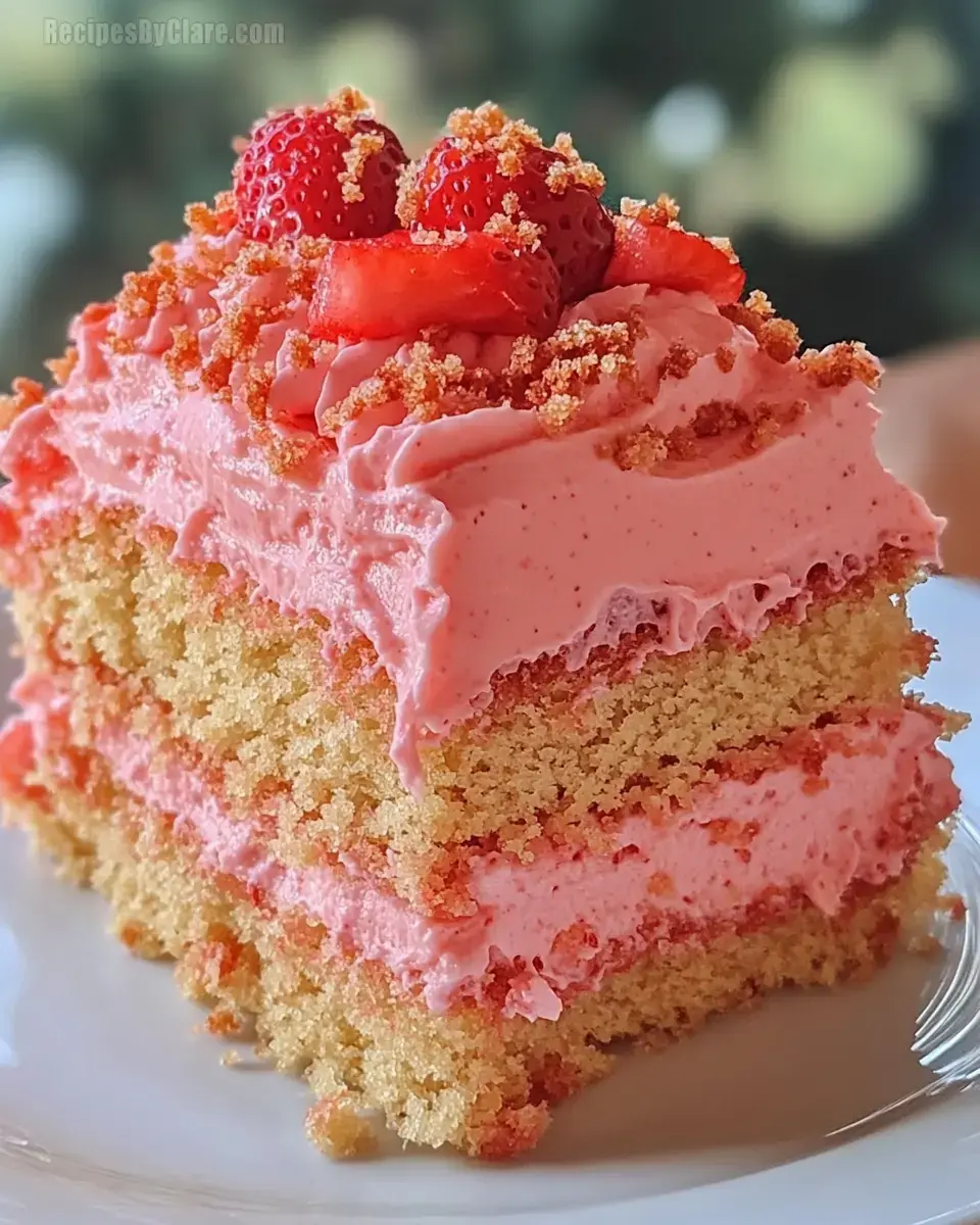 Strawberry Crunch Cake With Strawberry Cream Icing