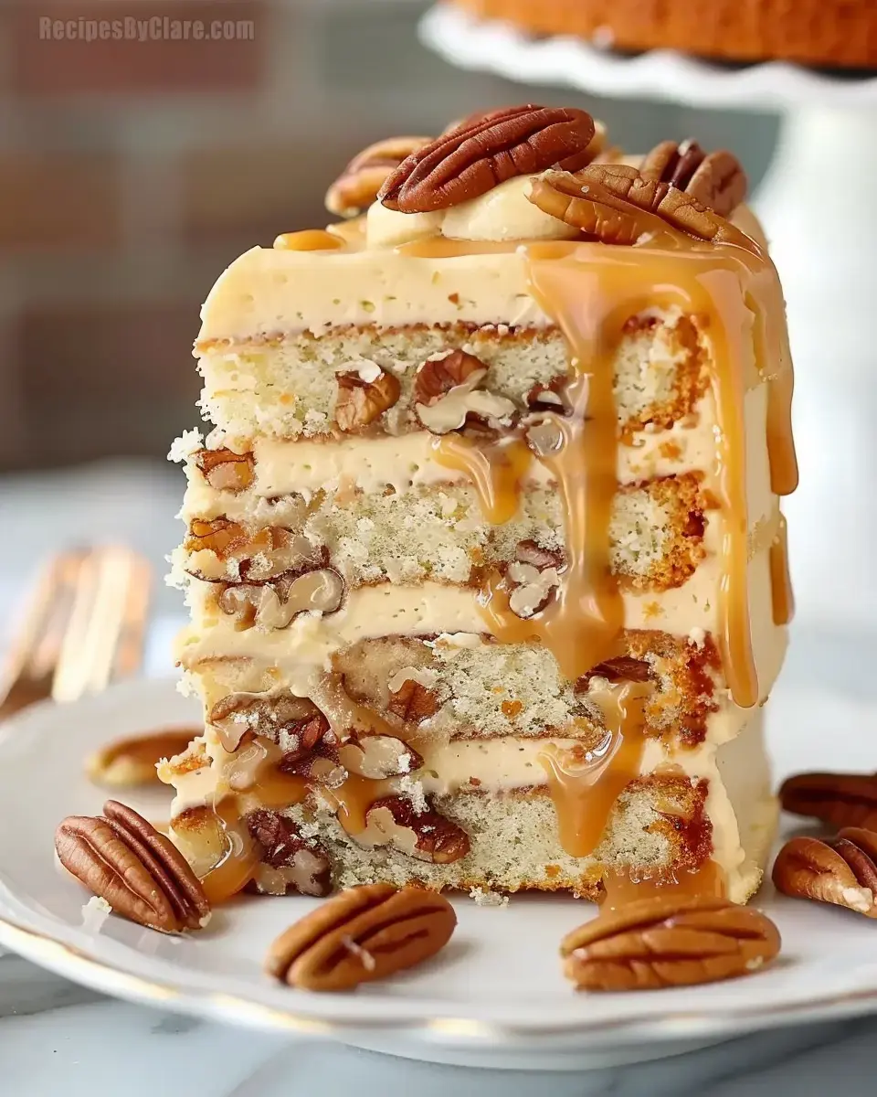 Banana Pecan Caramel Layer Cake Extravaganza