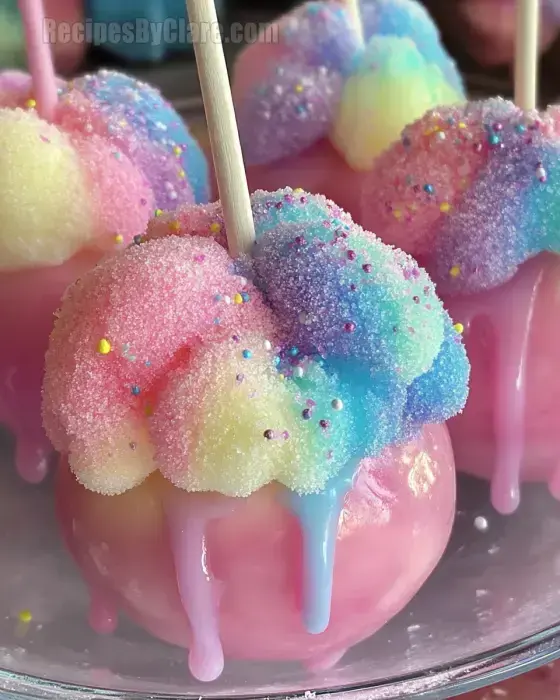 Colorful Candy Apples with Cotton Candy