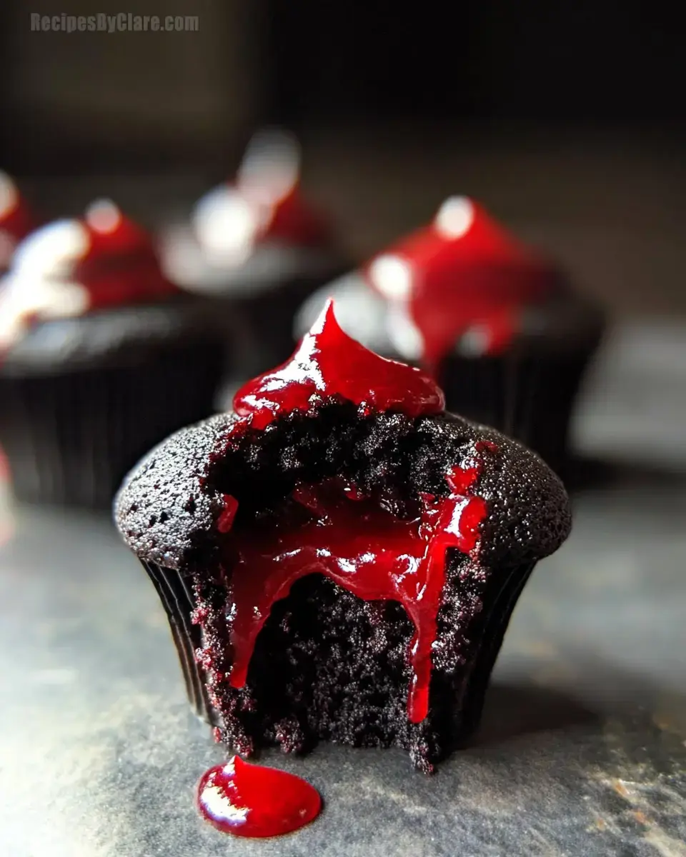 Bleeding Halloween Black Cupcakes