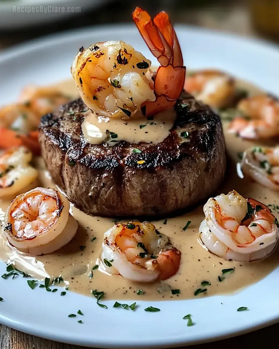 Filet Mignon with Shrimp and Lobster Cream Sauce