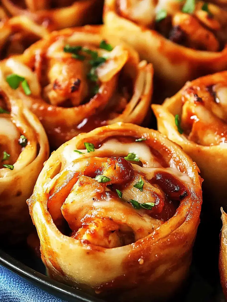 A close-up of rolled pasta filled with chicken, cheese, and sauce, garnished with chopped parsley.