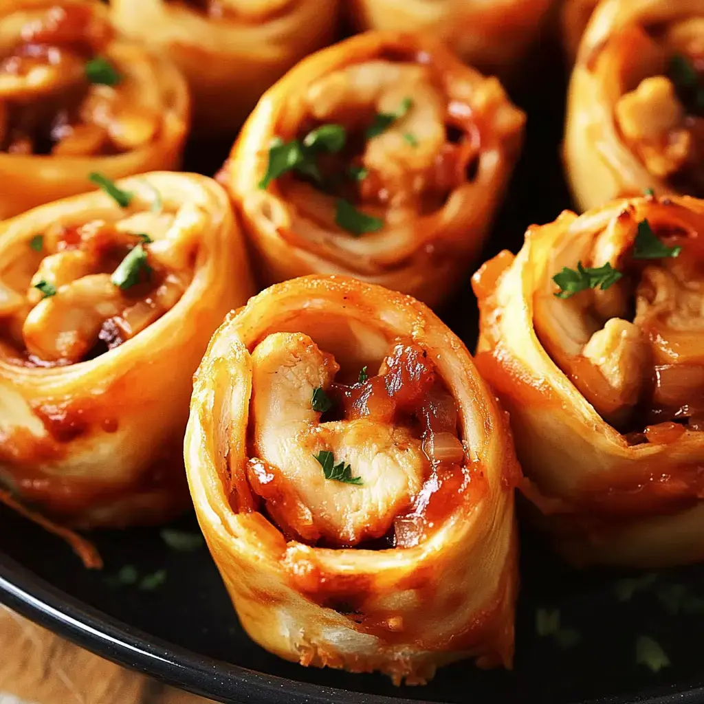 A close-up of savory rolled pasta filled with chicken and covered in sauce, garnished with fresh herbs.