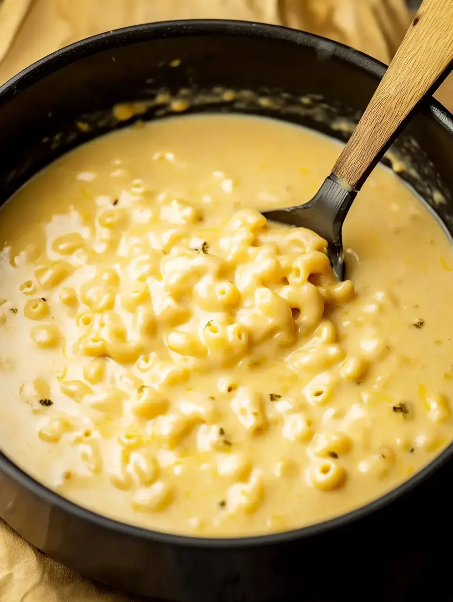 A close-up of a bowl of creamy macaroni and cheese with a spoon inside.