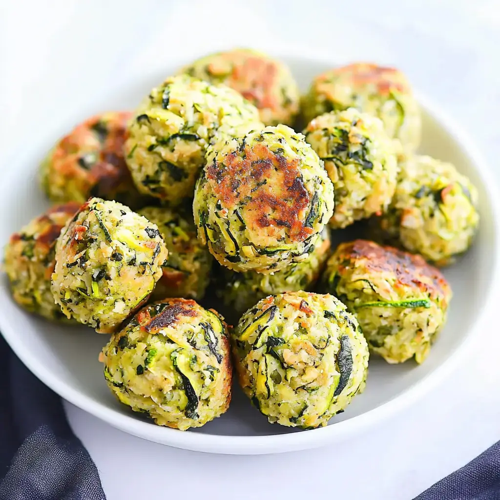 A bowl of golden-brown, round vegetable balls made with greens, sitting on a white plate.