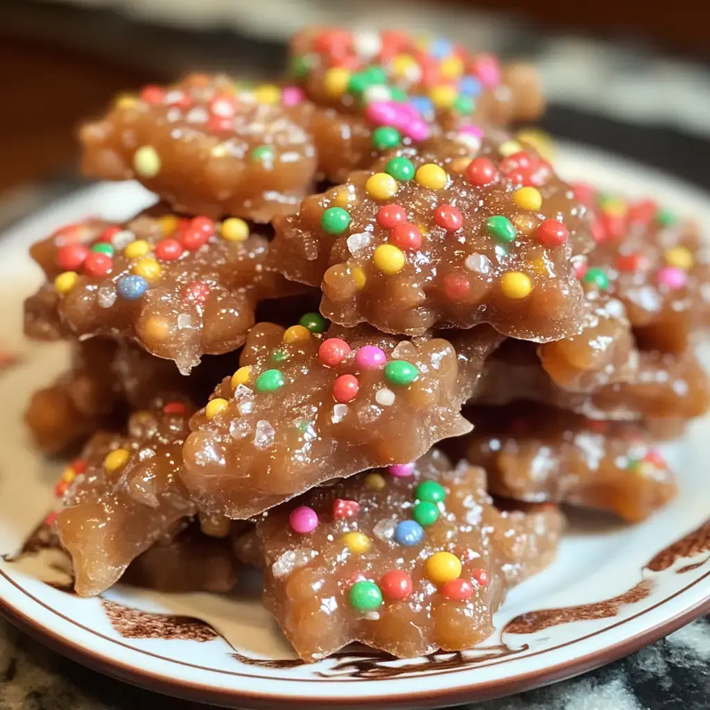 A close-up of a plate stacked with sweet, star-shaped candies decorated with colorful sprinkles.