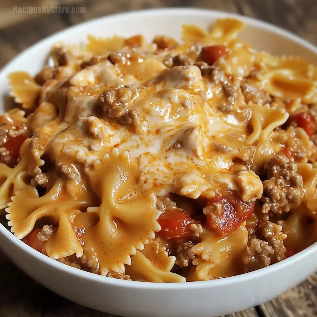 Creamy Velveeta Beef & Bowtie Pasta