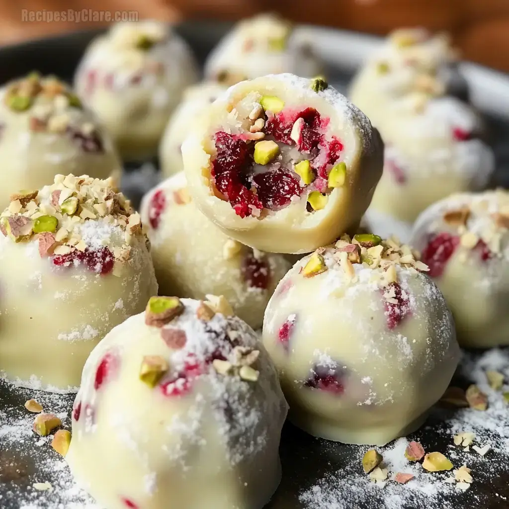 Cranberry Pistachio White Chocolate Truffles