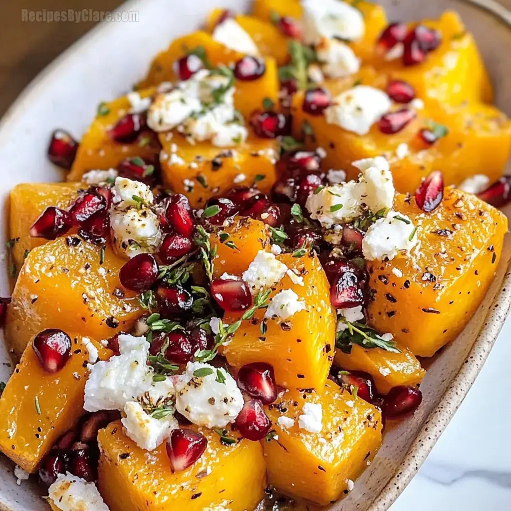 Roasted Butternut Squash with Goat Cheese, Pomegranates, and Rosemary