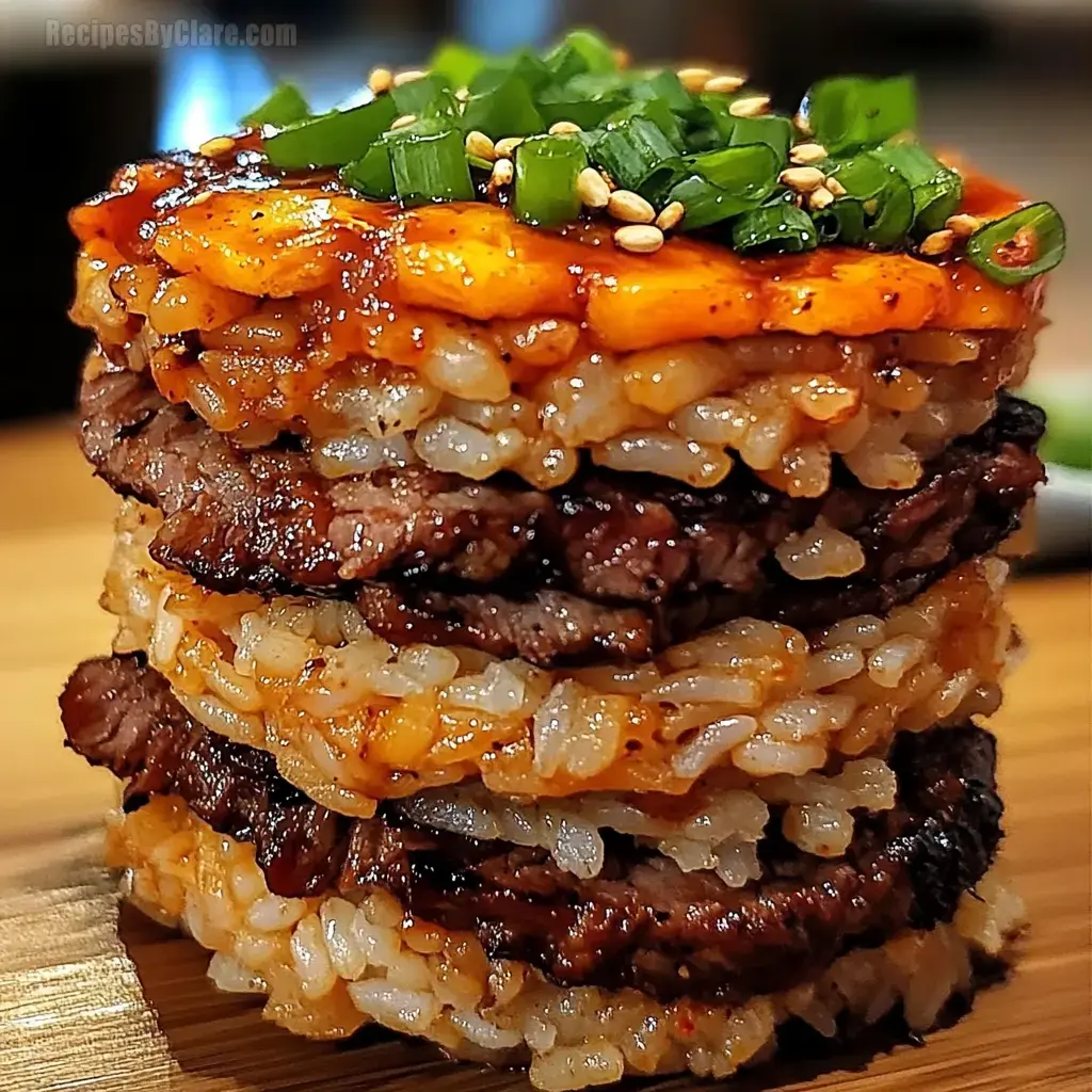 Korean BBQ Beef Rice Stack