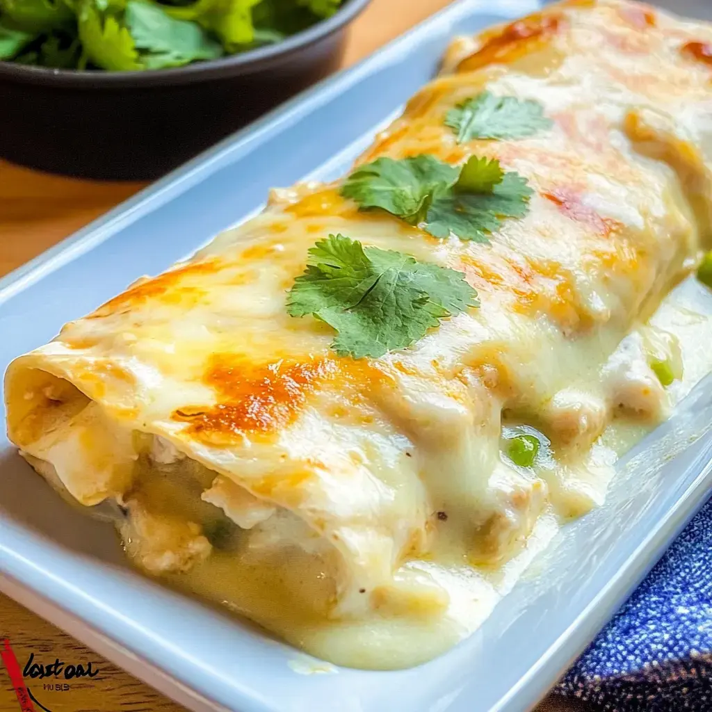 A plate of cheesy enchiladas topped with cilantro, served with a side of fresh greens.