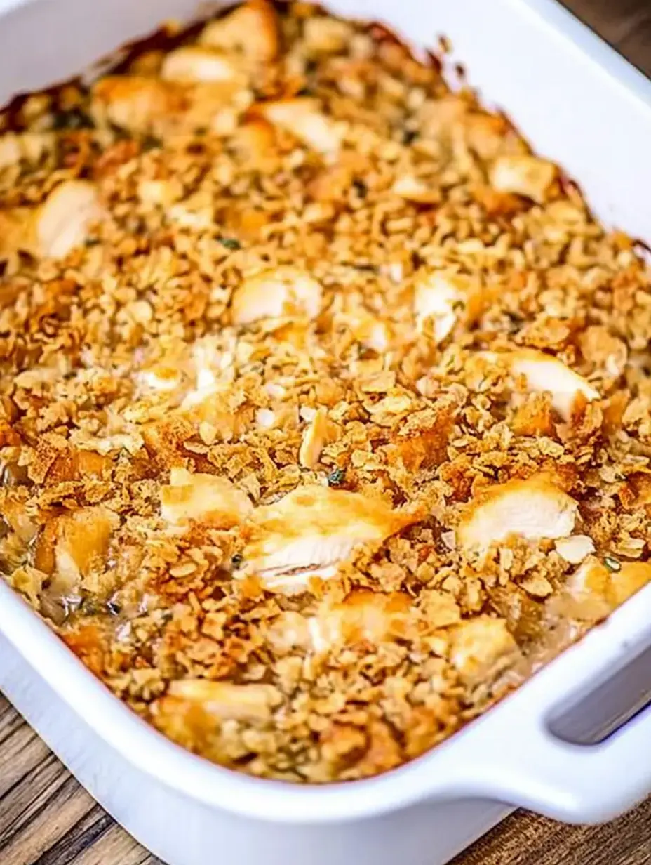 A creamy casserole topped with a golden-brown layer of crunchy breadcrumbs.