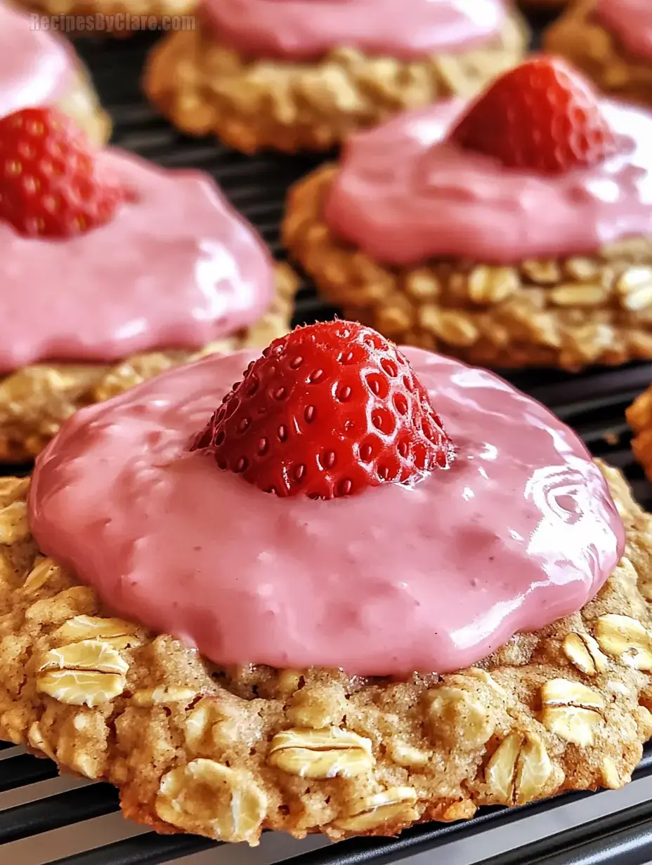 Strawberry Oatmeal Cookies with Pink Strawberry Cream Cheese Icing