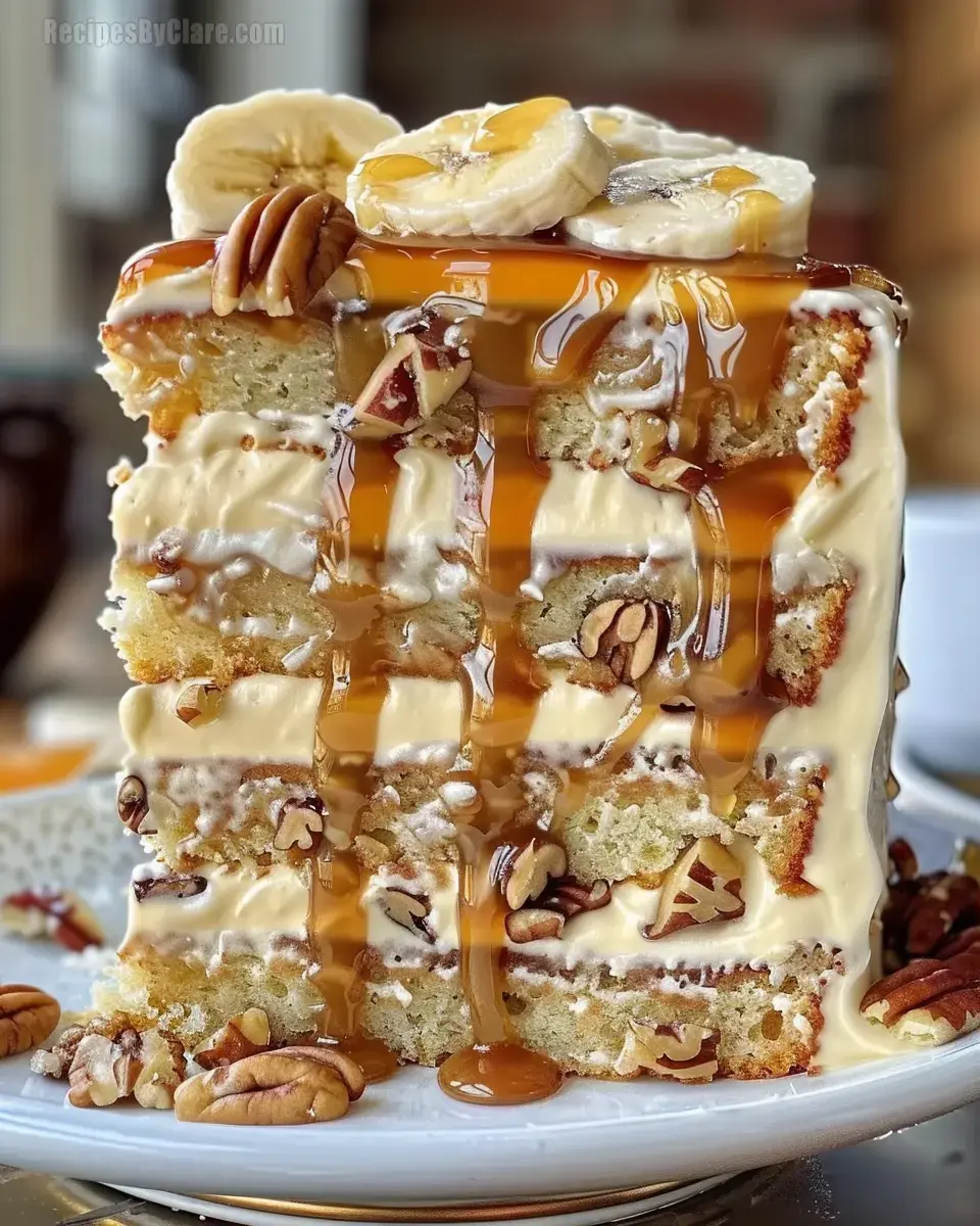 Banana Pecan Caramel Layer Cake Extravaganza