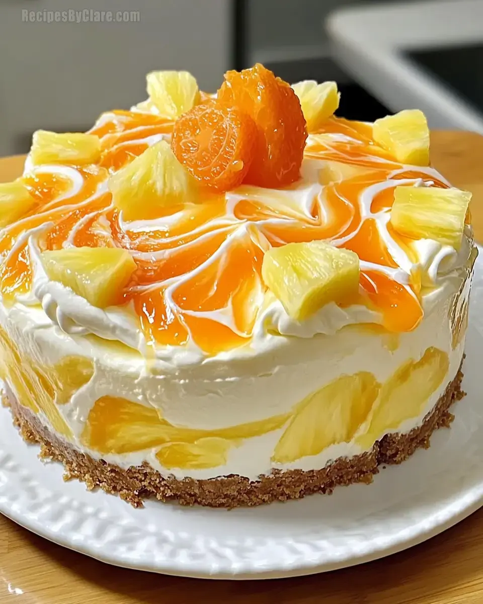 No-Bake Orange Pineapple Swirl Cheesecake