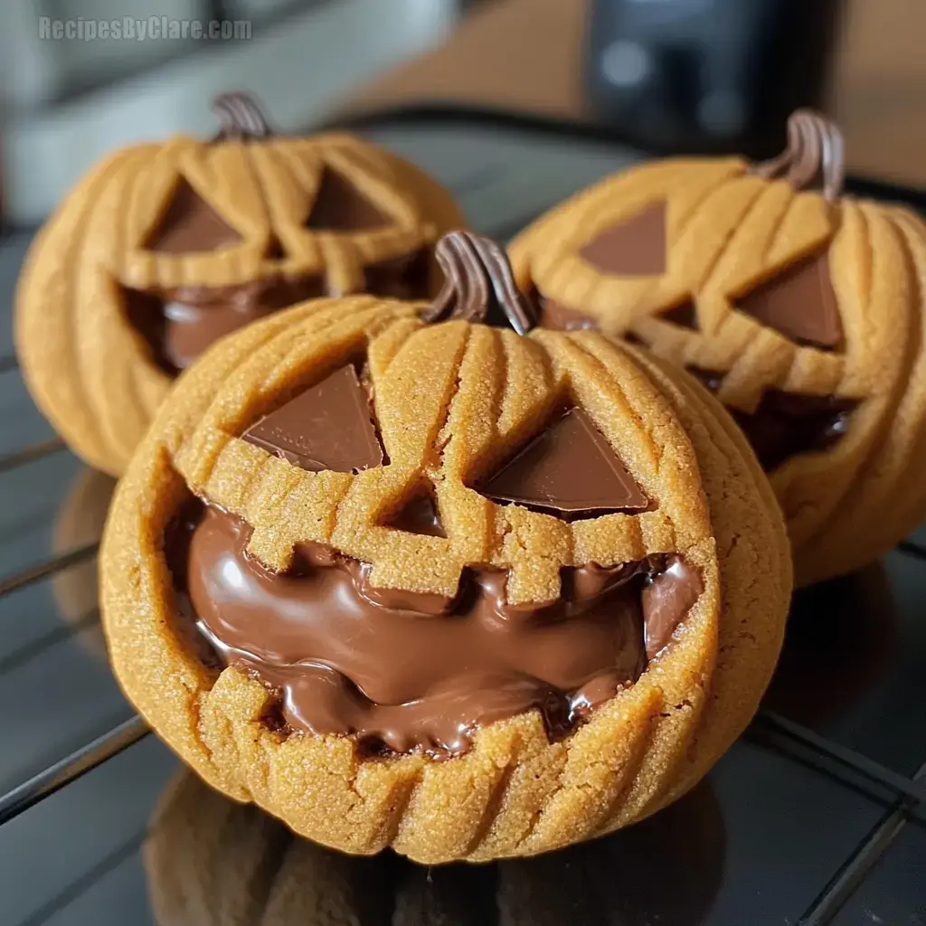 Milk Chocolate Stuffed Jack-o-lantern Cookies