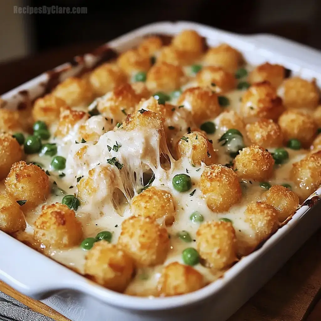 Savory Creamy Chicken Alfredo Tater Tot Casserole