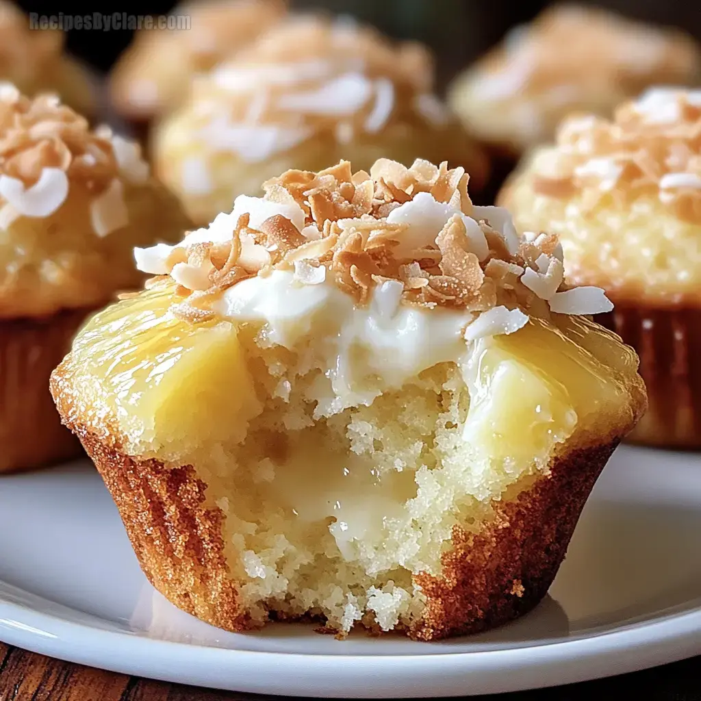 Pina Colada Pie Muffins with Toasted Coconut Topping