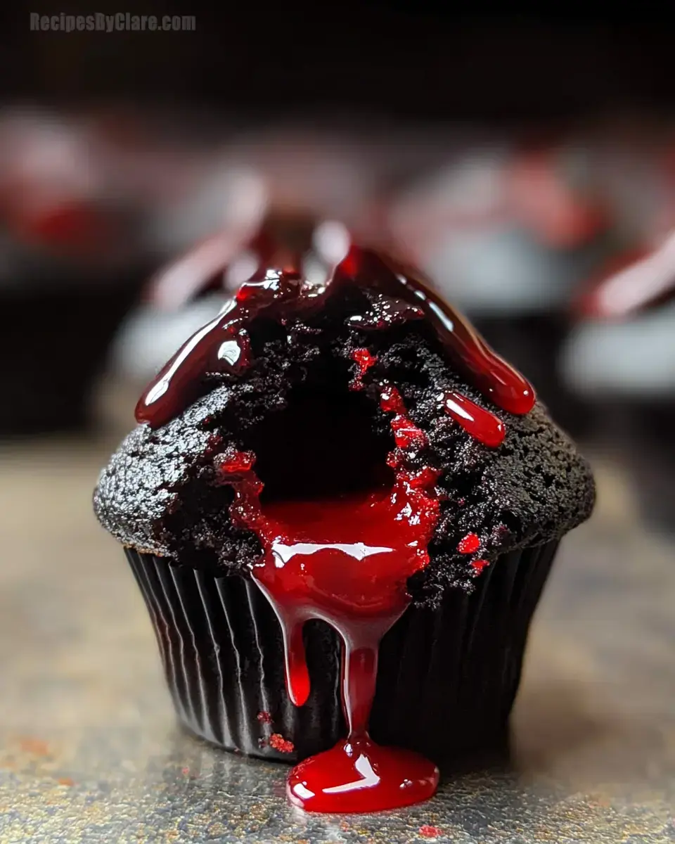 Bleeding Halloween Black Cupcakes