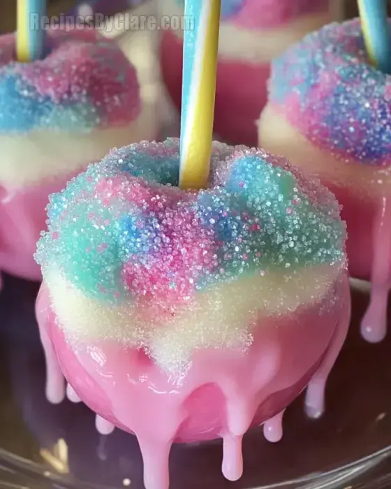 Colorful Candy Apples with Cotton Candy