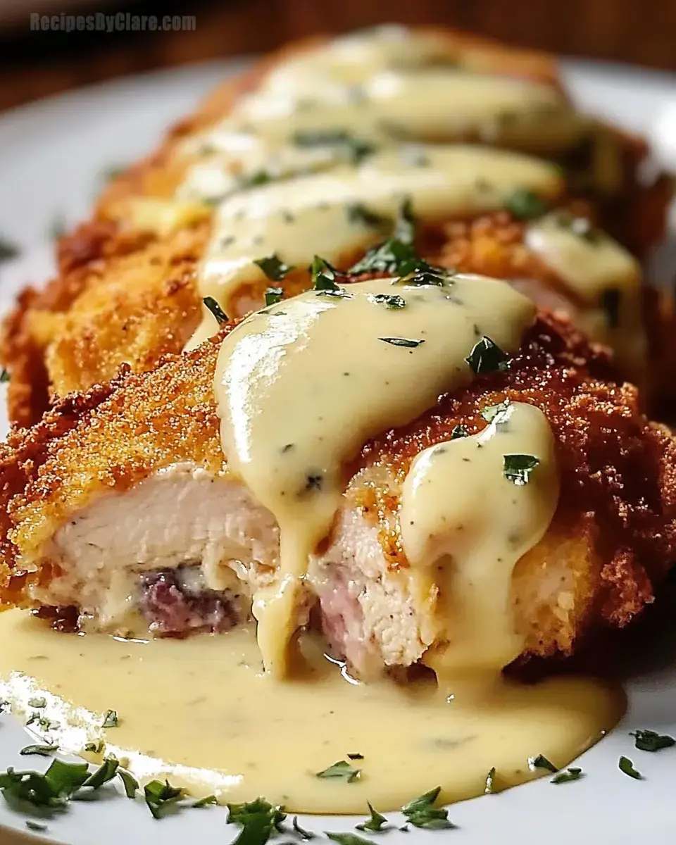 Chicken Cordon Bleu with Swiss Cheese Sauce