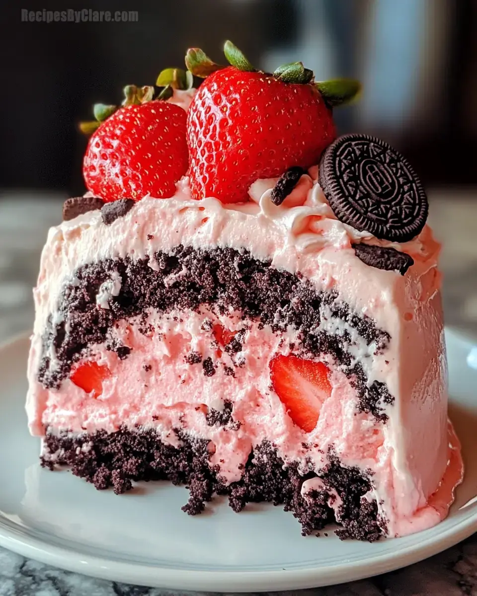 Strawberry Cake with Oreo Crumble and Cookies n' Cream Icing