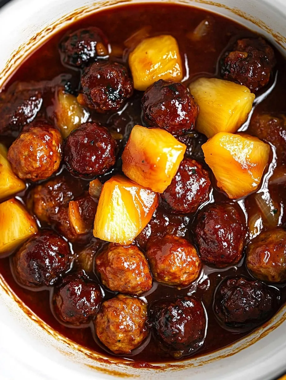 Sweet Slow Cooker Meatball Pineapple Smokies