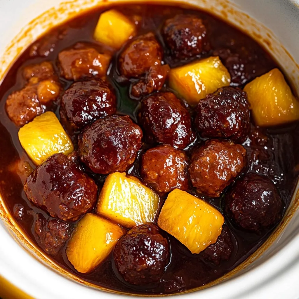 Easy Slow Cooker Meatball Pineapple Smokies