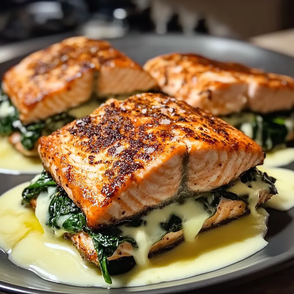 Blackened Salmon Stuffed with Spinach and Parmesan Cheese