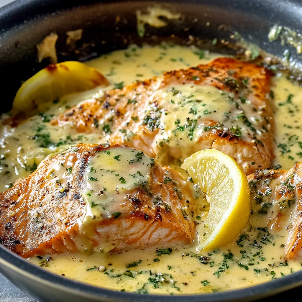 Baked Salmon with Lemon Butter Cream Sauce Homemade