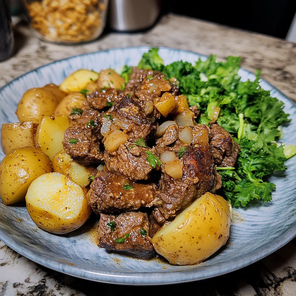 Slow Cooker Garlic Butter Steak Bites & Potatoes Recipe