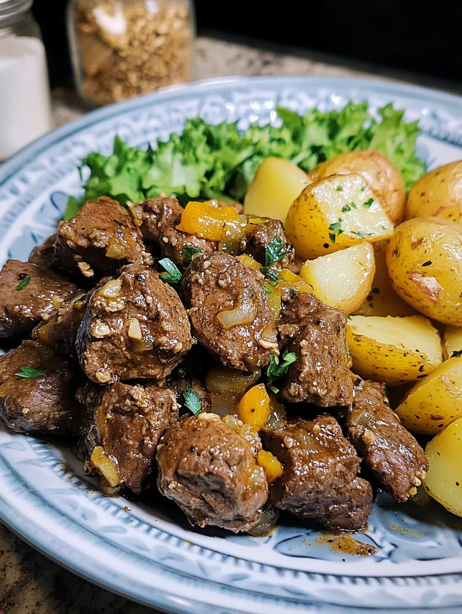 Easy Slow Cooker Garlic Butter Steak Bites & Potatoes