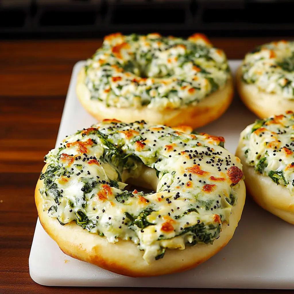 Cheesy Spinach-Artichoke Bagels