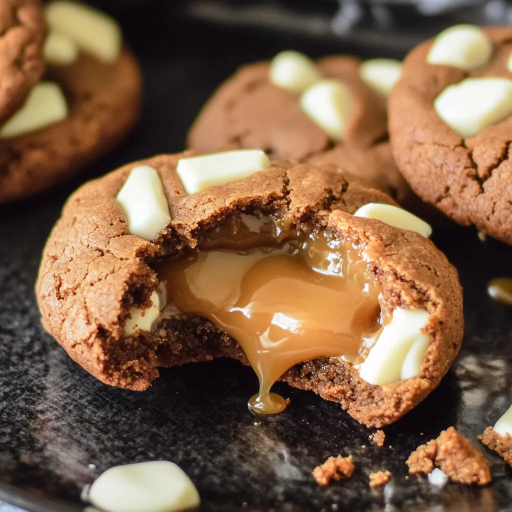 Caramel Stuffed Ginger and White Chocolate Cookies