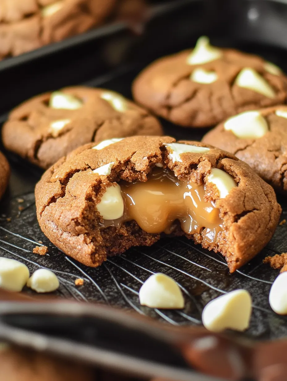 Easy Caramel Stuffed Ginger and White Chocolate Cookies