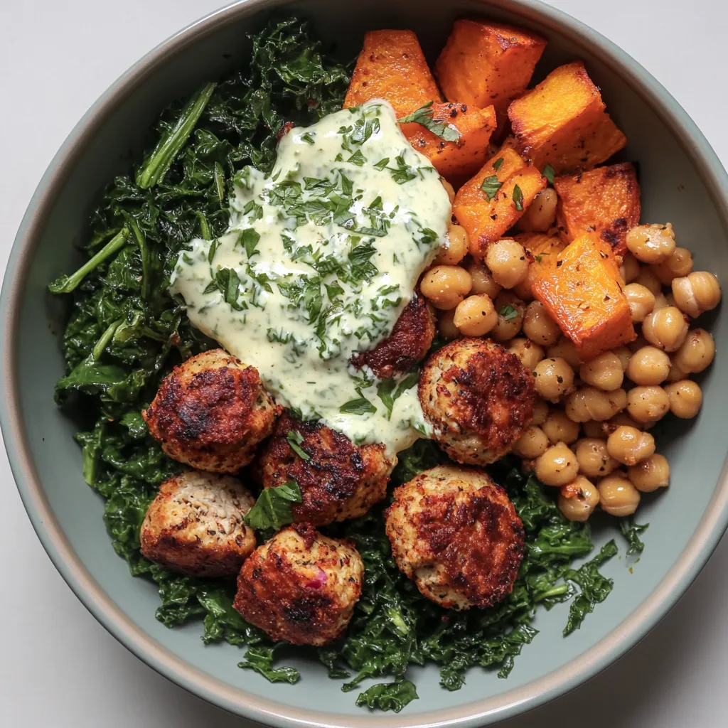 herby chicken meatball bowl