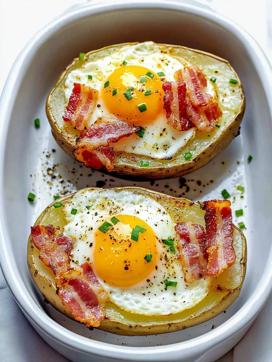 Double Baked Bacon + Egg Potatoes Recipe