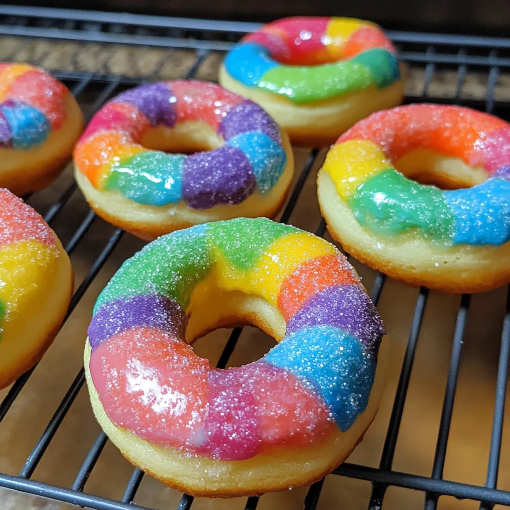 Mini rainbow vanilla bean donuts