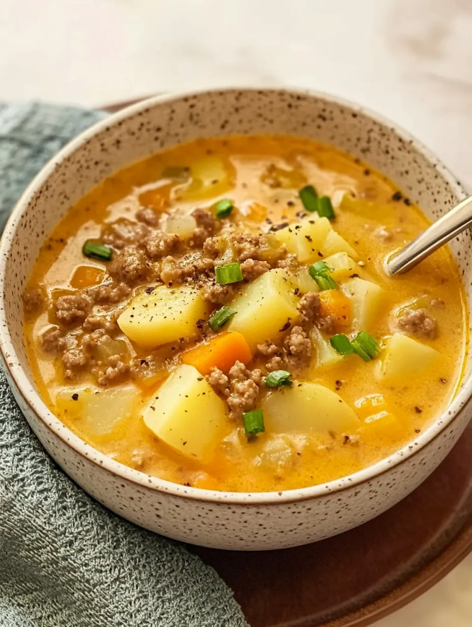 Cheesy Hamburger Potato Soup Recipe